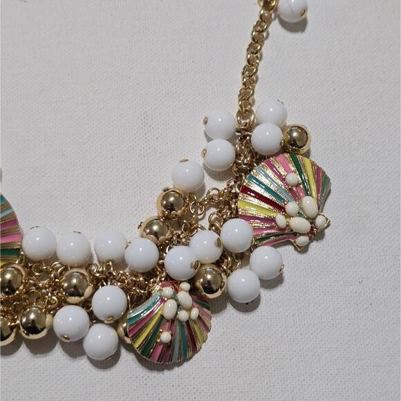 TALBOT'S Multicolor SEASHELL Charm and‎ Beaded Gold Tone Statement Necklace - Picture 9 of 13
